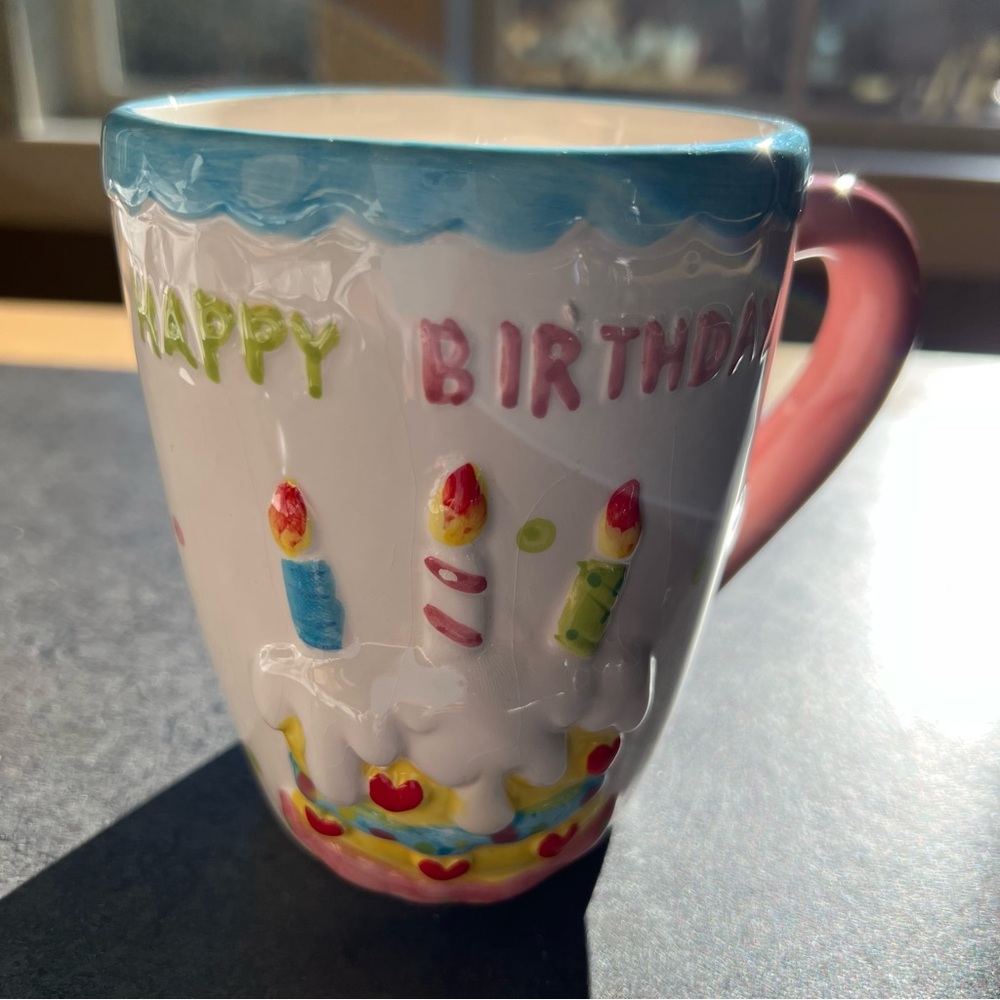 🎂 “HAPPY BIRTHDAY” Ceramic Mug – Festive Candle & Cake Design